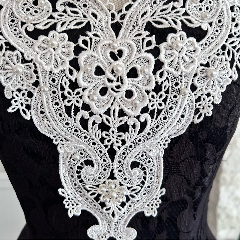 Vintage 80s Black Lace Dress Off Shoulder Gothic Prom Cocktail Size XS - Picture 4 of 12